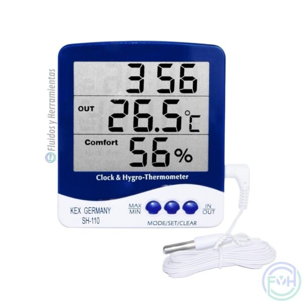 SH-110 Termohigrómetro lectura digital con sensor In/Out + Reloj